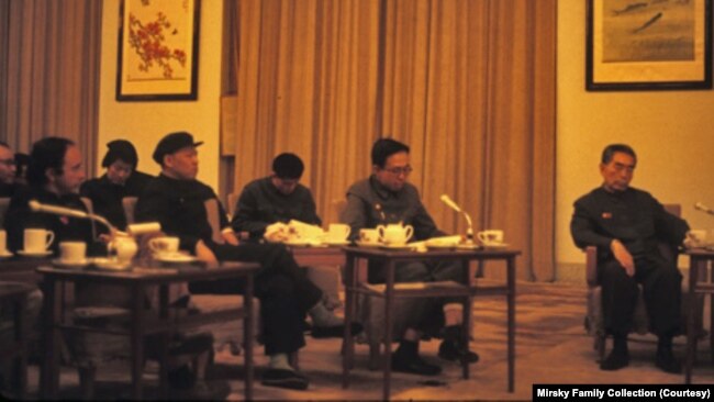 FILE - Jonathan Mirsky, far left, met with Zhou Enlai, far right, in Beijing on a trip organized by the Committee of Concerned Asian Scholars in March 1972.