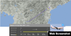 지난 22일 화재로 중국 셴양 공항에 긴급 착륙했던 북한 고려항공 Tu-204 항공기가 최근 북한 내에서 시험비행을 하는 모습이 포착됐다. 항공기 실시간 위치정보를 보여주는 '플라이트 레이더 24' 웹사이트 캡처 화면.