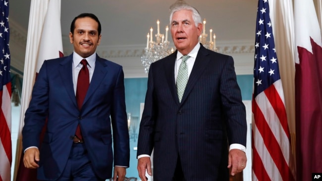 Secretary of State Rex Tillerson (right) meets with ‎Qatari Foreign Minister Sheikh Mohammed bin Abdulrahman Al Thani, June 27, 2017, at the State Department in Washington.