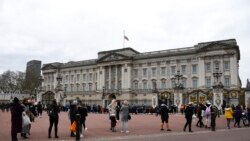 Люди выстраиваются в очередь, чтобы возложить цветы у ворот Букингемского дворца в Лондоне