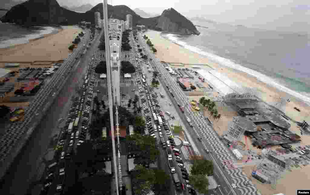 A view of the grandstand in preparation for the visit of Pope Francis on Copacabana beach in Rio de Janeiro, Brazil. 