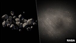 This undated handout two-picture combo of artist conceptions provided by NASA/JPL Caltech shows what NASA says are good candidates for a mission to capture an asteroid, haul it to the moon for astronauts to visit. (NASA/JPL Caltech) 