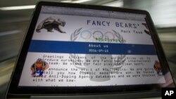 A screenshot of the Fancy Bears website fancybear.net seen on a computes screen in Moscow, Russia, Sept. 14, 2016. 