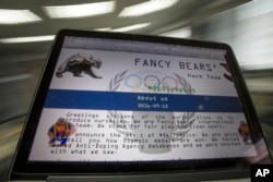 A screenshot of the Fancy Bears website fancybear.net seen on a computes screen in Moscow, Russia, Sept. 14, 2016.