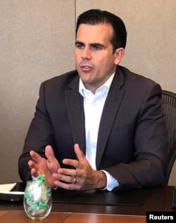 Puerto Rico Gov. Ricardo Rossello speaks during an interview in New York, Sept. 27, 2018.