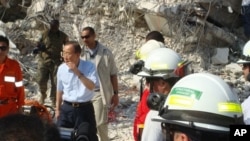 United Nations, Secretary-General, Ban Ki-Moon,damage, U.N. Headquarters,Port-au-Prince, 17 Jan 2010