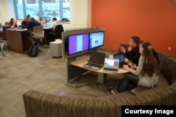 Technology stations, which encourage discussion during group projects, at St. Norbert College in Wisconsin. (Photo: St. Norbert College)