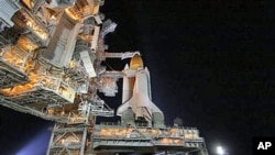 Space shuttle Endeavour sits on Launch Pad 39-A at the Kennedy Space Center in Cape Canaveral, Fla., April 29, 2011