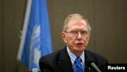 FILE - Michael Kirby, chairman of the United Nations Commission of Inquiry on North Korea, speaks during a news conference.