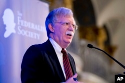 National Security Adviser John Bolton speaks at a Federalist Society luncheon at the Mayflower Hotel, Sept. 10, 2018, in Washington.