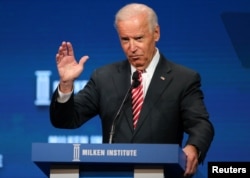 FILE - Former Vice President Joe Biden speaks during the Milken Institute Global Conference in Beverly Hills, California, May 3, 2017.