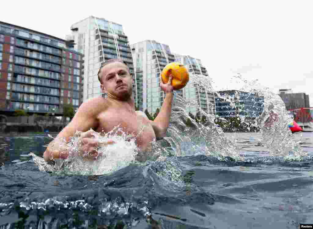 Team GB water polo player Lewis Daly trains at Dock 9 swimming venue in Salford Quays, following the outbreak of the coronavirus disease (COVID-19).