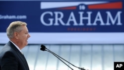 Sen. Lindsey Graham, R-S.C. speaks to supporters after announcing his bid for presidential election, June 1, 2015, in Central, S.C. 