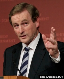 Irish Prime Minister Enda Kenny speaking at Harvard University, Thursday, Feb. 16, 2012