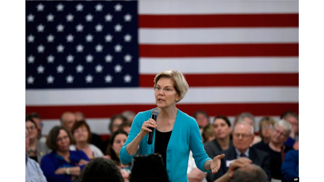 FILE - Democratic presidential candidate Sen. Elizabeth Warren speaks to local residents, May 26, 2019, in Ottumwa, Iowa.