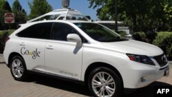 FILE - A Google self-driving car is seen in Mountain View, California. 