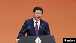 Presiden China Xi Jinping memberikan sambutan di acara jamuan santap malam KTT Interaksi dan Langkah untuk Meningkatkan Kepercayaandi Asia (CICA) di Shanghai (20/5).