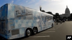 The John Lennon Educational Tour Bus, seen here in Washington, DC, is on the road 10 months out of the year.