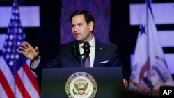 聯邦參議員魯比奧（Marco Rubio）2019年2月1日在佛羅里達州的一個會議上發表講話。