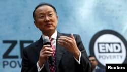 FILE - World Bank Group President Jim Yong Kim addresses the crowd at a program for the "EndPoverty 2030" campaign in Washington.