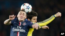 Le parisien Marco Verratti (gauche) lors d'un match de la C1 contre Chelsea.