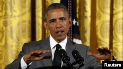 Tổng thống Hoa Kỳ Barack Obama phát biểu tại Tòa Bạch Ốc. 