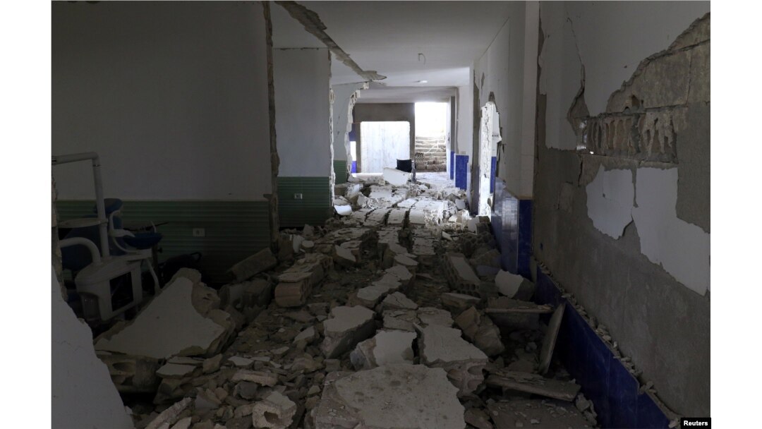 A view shows the damage at a hospital after an airstrike in Deir al-Sharqi village in Idlib province, Syria, April 27, 2017.