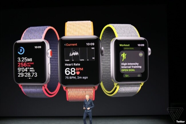 Apple Watch Serie 3, viene en nuevos colores y con capacidad de conectividad celular. Sept. 12, 2017.