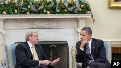 President Obama meets Prime Minister Rudd in the Oval Office of the White House