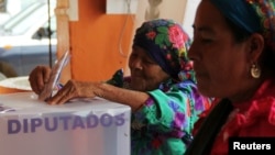 A woman casts her vote in a ballot box for delegates at a polling station in San Bartolome Quialana, on the outskirts of Oaxaca, Mexico, July 7, 2013. 