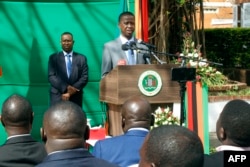 Zambian President Edgar Lungu gives a press briefing, July 6, 2017, at the Zambian State House in Lusaka.