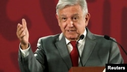 Mexico's President Andres Manuel Lopez Obrador speaks a news conference at the National Palace in Mexico City, May 31, 2019. 