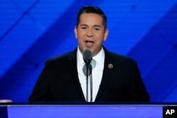 FILE - Rep. Ben Ray Lujan, D-N.M., speaks during the third day of the Democratic National Convention in Philadelphia, July 27, 2016.