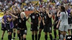 US team celebrates after winning a match against Brazil at the Women's Soccer World Cup in Germany in 2011.