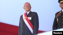 Peruvian President Pedro Pablo Kuczynski attends a ceremony at the Air Force base in Lima, Peru, Dec. 14, 2017. 