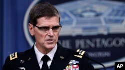 FILE - U.S. Army Gen. Joseph Votel speaks to reporters at the Pentagon, Aug. 30, 2016.