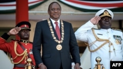 Kenya's president Uhuru Kenyatta (C) attends the Independence Day ceremony at Kasarani stadium in Nairobi, Dec. 12, 2017. 