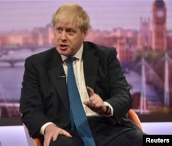 Britain's Foreign Secretary Boris Johnson attends the BBC's Marr Show in London, Apr. 15, 2018. (Jeff Overs/BBC handout via Reuters)