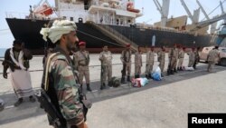 Pemberontak Houthi telah menarik pasukan militer mereka dari pelabuhan penting Hodeida, Yaman 11 Mei 2019. 