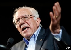 FILE - Democratic presidential candidate Sen. Bernie Sanders, I-Vt., speaks at a campaign rally in Portland, Maine.