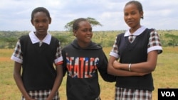 Masai girls, now in school instead of being married young, at Priscilla Nangurai's rescue center in Kajiado, Kenya, July 13, 2012. (VOA/Jill Craig)