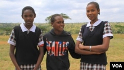 Masai girls, now in school instead of being married young, at Priscilla Nangurai's rescue center in Kajiado, Kenya, July 13, 2012. (VOA/Jill Craig)