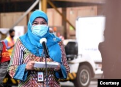 Dr Siti Nadia Tarmizi dalam telekonferensi pers di Bandara Soetta, Cengkareng , Selasa (2/2). (Foto: Biro Setpres).