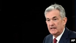 19 Dic. 2018 - Jerome Powell, presidente de la Reserva Federal de Estados Unidos, habla durante una conferencia de prensa tras la decisión del Comité Federal de Mercados Abiertos del banco central en Washington.