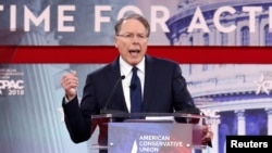 National Rifle Association Executive Vice President and CEO Wayne LaPierre speaks at the Conservative Political Action Conference at National Harbor, Md., Feb. 22, 2018.