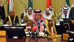 Saudi foreign minister Prince Saudi al-Faisal speaks during the Gulf Cooperation Council meeting in Riyadh, Saudi Arabia, March 4, 2012.