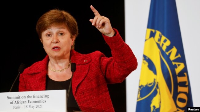 IMF Managing Director Kristalina Georgieva speaks during a joint news conference at the end of the Summit on the Financing of African Economies in Paris, France May 18, 2021.