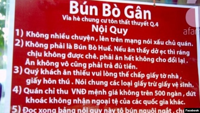 Nội quy "bá đạo" thu hút khách của quán Bún bò Gân.