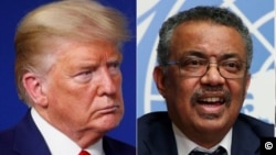 Le president americain Donald Trump (à g.) et le directeur général de l'OMS Dr Tedros Ghebreyesus.