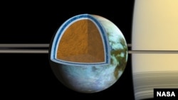 Researchers found that Titan's ice shell, which overlies a very salty ocean, varies in thickness around the moon, suggesting the crust is in the process of becoming rigid. 